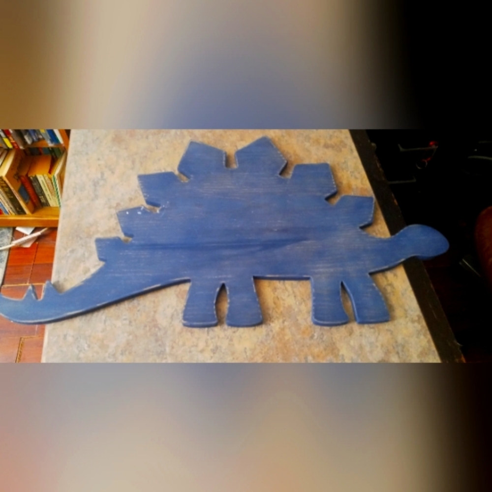 Handmade Wooden Stegosaurus Wall Art - Blue